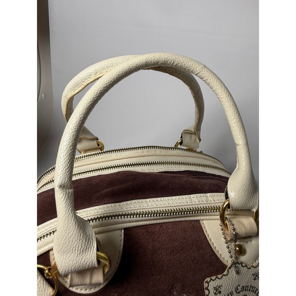 Juicy Couture Y2K Velour Bowler Satchel Bag Brown Cream Gold Womens Shoulder - Picture 12 of 16